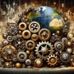 High definition, realistic illustration of a metaphorical representation of stock exchanges keeping the financial world turning. Depict large gears and cogs, intricately interconnected, symbolizing different global markets. Each gear could bear symbols or icons representing various aspects of finance such as currency symbols, stock market graphs, etc. Also include a globe as a background element to represent the world. Colors should be warm and inviting but professional - think golds, silvers and earth tones. The scene should present a sense of robustness and awe-inspiring complexity, evocative of the global financial system.