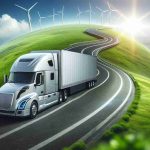 Detailed HD image of an electric semi-truck, emblematic of a major car manufacturer's global expansion efforts. The background is a winding road stretching towards the horizon, symbolizing the road ahead for the environmentally friendly automotive industry. Bright sunshine illuminates the path, signifying optimism about the green transportation future.