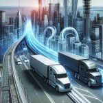 A realistic, high-definition photo illustrating the concept of New York's movement towards adopting electric trucks and experiencing resistance. The image contains a futuristic cityscape of New York with modern buildings and electric trucks seen on the roads. The opposition is symbolically represented as a traditional gasoline truck trying to move against the flow of electric trucks.