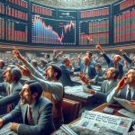 An ultra high definition, realistic image capturing the chaotic hustle and bustle of the European stock market. Traders, varying in descent and gender, are visibly excited, pointing at the rising graphs on large electronic boards. However, there's an undercurrent of tension hinted at by furrowed brows and hushed urgent conversations. Newpapers scattered around reveal headlines alluding to impending drama this week.