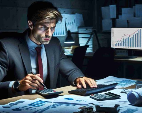 Generate a high-definition, realistic image that portrays a number cruncher, a term often used for accountants or statisticians, engrossed in their work. The image should show the unexpected intensity and dedication in their face and body language, surrounded by tools of their trade such as calculators, spreadsheets, charts, and reports. This Caucasian male professional should be at his desk, under a dimmed light, with his entire focus on the screen which showcases different graphs and computations.