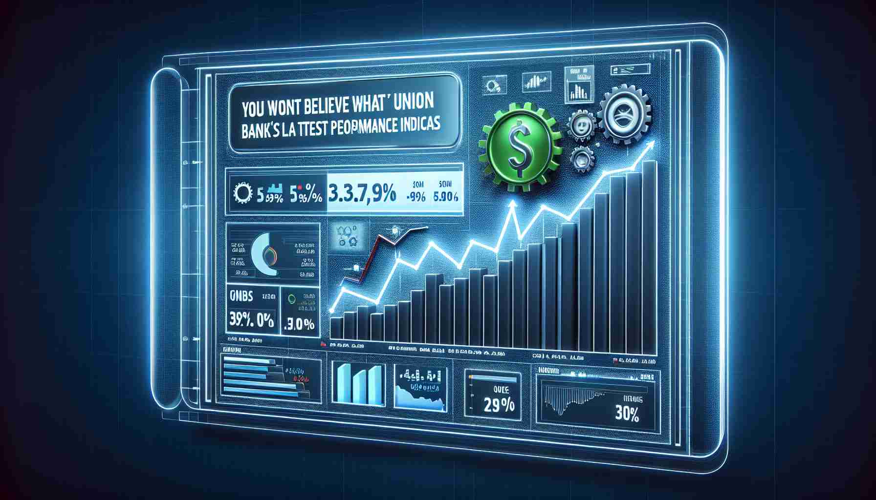 Generate a realistic, high-definition image illustrating a financial performance chart or graph with the title 'You Won't Believe What Union Bank's Latest Performance Indicates'. The graphics should reflect startling or unexpected positive development.