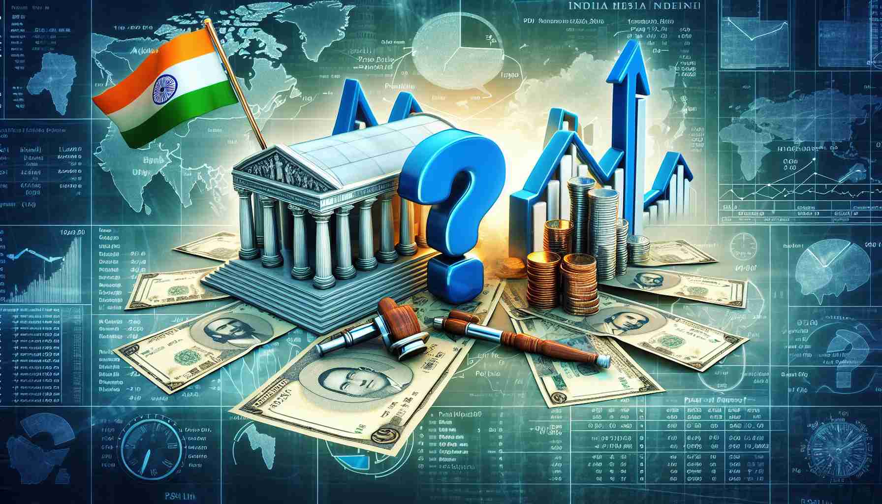 A detailed, high-definition illustration rendering the concept of 'Pre-IPO Shares in India'. The image could include symbolic representations such as Indian rupees, shares of stock, a map or iconic landmark of India, and a question mark to imply the concept of inquiry and learning. Please avoid any depictions of real people or specific companies.