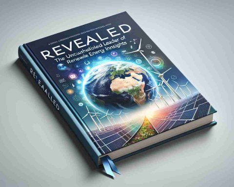 Create a hyper-realistic, high-definition image featuring a book. The book should be titled 'Revealed: The Unquestioned Leader in Renewable Energy Insights'. It should have an engaging cover, perhaps with graphics related to renewable energy such as solar panels, wind turbines, or an earth with a protective shield. The background should be subtle to let the book cover shine.