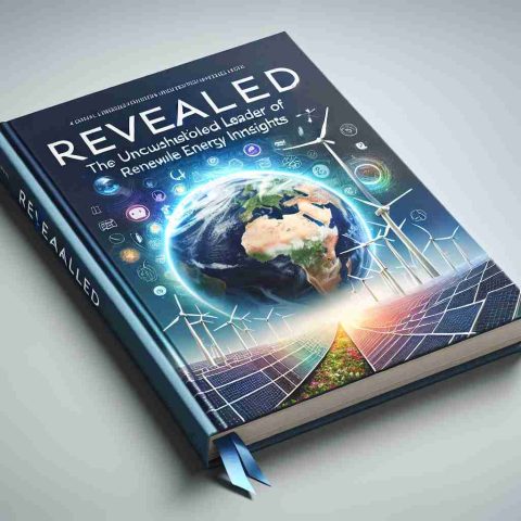 Create a hyper-realistic, high-definition image featuring a book. The book should be titled 'Revealed: The Unquestioned Leader in Renewable Energy Insights'. It should have an engaging cover, perhaps with graphics related to renewable energy such as solar panels, wind turbines, or an earth with a protective shield. The background should be subtle to let the book cover shine.