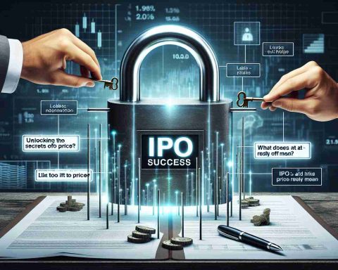 An image displaying a realistic yet conceptual representation of understanding IPO success. The image could be a visual metaphor like a lock being opened, with the key tagged as 'Cut Off Price'. Add labels and text where necessary to elucidate the concepts of 'Unlocking the Secrets of IPO Success' and 'What Does At Cut Off Price Really Mean?' all of these set in an high-definition business environment.