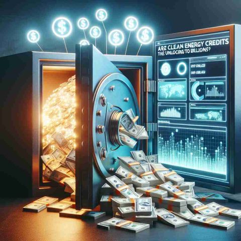 Realistic high-definition depiction of the concept 'Are clean energy credits the key to unlocking billions?'. Visualize this in the form of an abstract representation of an unlocked safe with glowing energy symbols as currency pouring out along with documents showcasing detailed information about clean energy credits. Let the scene evoke a sense of unveiling hidden details about this concept.