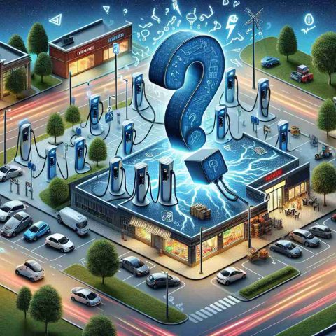 Detailed high-definition image illustrating the unexpected and surprising reason behind the proliferation of electric vehicle (EV) charging stations. The image illustrates a metaphorical depiction of a secret, with a large question mark and electricity symbols hovering over a variety of EV stations. Include depictions of different charging station models set in different surroundings such as urban landscapes, shopping malls, and neighborhood streets.