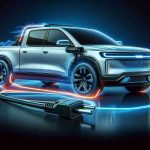 Generate a high-definition image of a modern and affordable electric pickup truck with cutting-edge features, branded by a renowned automobile manufacturing company.