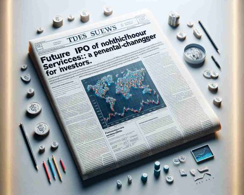 Realistic HD illustration of a newspaper article with the headline 'Future IPO of Noteworthy Financial Services: A Potential Game-Changer for Investors'. Ensure the page includes text paragraphs, stock market graphs, and related business icons.