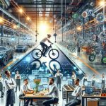 A high-resolution image of a positive outlook on the future of the e-bike industry. It includes a dynamic depiction of an e-bike production line filled with innovation; the background shows a large warehouse filled with high-tech machinery and skilled engineers of various descents and genders working with enthusiasm. There's also a clear focus on sustainable and energy-efficient technologies, shown by the electronic components and chargers powered by solar energy. The overall atmosphere is upbeat, reflecting the excitement and potential for expansion of the e-bike industry.