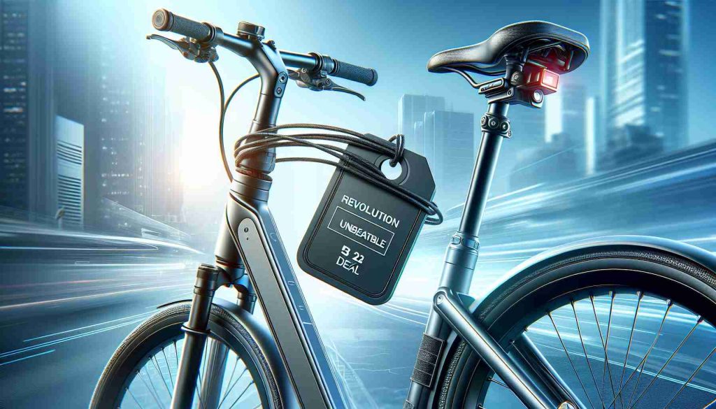 A high-definition, realistic image showcasing the revolution of commuting. There is a sleek, modern design of an electric bike with a tag symbolizing an unbeatable deal. The background is a bustling city, symbolizing the role of these bikes in modern urban commuting.