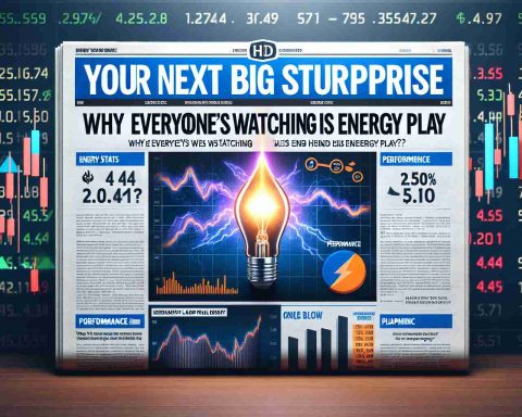 An image designed like a realistic HD news article highlighting an unheard energy company titled, 'Your Next Big Stock Surprise: Why Everyone's Watching This Energy Play'. The layout has a captivating headline, interesting stats, and performance graphs. The company logo is generic with energy related elements like a bolt or a plug. The background should have stock market numbers fading into the distance.