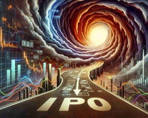 A high definition, hyperrealistic depiction of a journey symbolizing an IPO. On the path, there is a dramatic twist which should represent a surprise or unpredictable turn of events. Layer in elements that would typically signify an investor's knowledge such as charts, graphs, and financial documents.