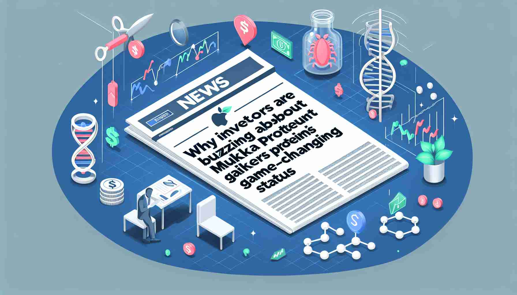 Generate the image of a realistic, high-definition corporate news article headline that reads, 'Why Investors are Buzzing About Mukka Proteins’ Game-Changing Status'. The background should include indicative symbols or graphics related to investment and proteins to visualize the article's content.