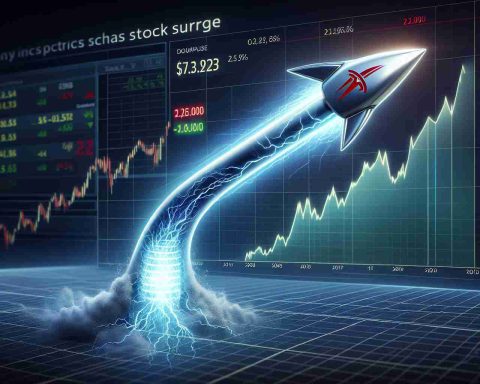 A realistic, high-definition illustration symbolizing the hidden strength fueling the rise of a popular electric car company's impressive stock surge. The image depicts an arrow sky-rocketing upwards, representing the stock surge. Embedded within the arrow, visualize a hidden core of energy, symbolizing the underlying strength. On the background, a stock market chart showing a steep upward graph can be seen, indicating the impressive surge. The company logo of this hypothetical electric car company can be subtly displayed, suggesting it being Tesla, without directly mentioning it.