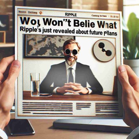 Create a realistic high-definition image with the headline 'You Won’t Believe What Ripple's CEO Just Revealed About Future Plans'. Show a professional business setting with typed text across the image displaying the prompt. The photograph aesthetic should be of great clarity with neutral colour scheme.