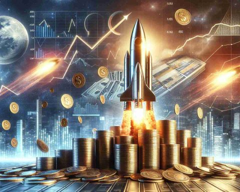 Generate a high definition realistic image representing the concept of a major financial firm's investment in a leading metal company significantly increasing. The scene should be metaphorical and could include elements like graphs or charts indicating an upward trend, coins in abundance, and symbolic visuals like a rocket soaring high into the sky, reflecting the rapid growth and high return on investment.