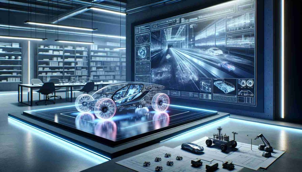 Imagine a high definition, realistic image that depicts a revolutionary breakthrough in driving technology. The scene captures the essence of future transformation with the driving technology at the centerpiece. Lighting reflects off its advanced structures, and on screen, there's a 3D holographic effect that indicates its dynamic functions. Beside it, there are technical blueprints and miniature models that provide a comparison of the current status and the envisioned state of transport technology. The environment in which this technology is showcased is that of a state-of-the-art, clean, and minimalist design lab.