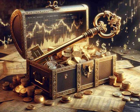 High-definition, realistic depiction of the concept of 'Unlocking the Hidden Secret to Investment Success'. This could be metaphorically represented through an opulent, antique gold key unlocking a chest filled with financial documents, stock market charts, gold coins, and other symbols of wealth. The key can be seen as the knowledge required for investment success, while the chest symbolizes the profits and benefits of insightful investing.