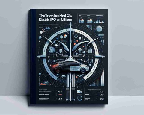 Generate a realistic and high-definition photo for a detailed financial report cover. The report is titled 'The Truth Behind Ola Electric's IPO Ambitions'. The design should communicate electricity, innovation, ambition, and finance.