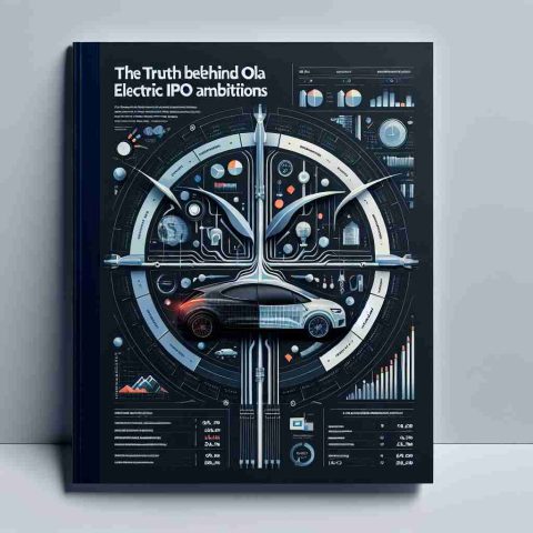 Generate a realistic and high-definition photo for a detailed financial report cover. The report is titled 'The Truth Behind Ola Electric's IPO Ambitions'. The design should communicate electricity, innovation, ambition, and finance.