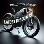 A realistic, high-definition image showcasing an electric bike from a well-known brand. The image includes elements such as the bike itself, with its sleek design and modern features, as well as a banner reading 'Latest Discounts'. The atmosphere of the image should be one of excitement and anticipation, enticing the viewer to explore these new deals.