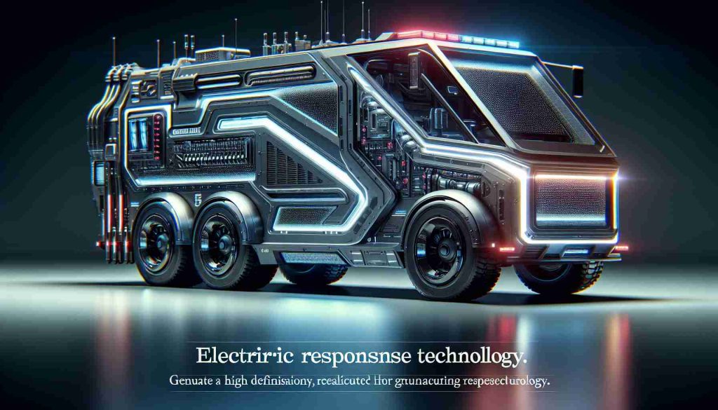 Generate a high-definition, realistic image of a futuristic electric response vehicle. The innovative design showcases groundbreaking technology, and it's apparent that it's created by a leading manufacturer in the field of emergency response equipment. The vehicle possesses a revolutionary aesthetic, indicating its advanced functionalities. Colors and details may vary, but the overall look suggests a powerful, efficient machine capable for rapid response. This unveiling marks a significant advancement in the emergency response vehicle industry.