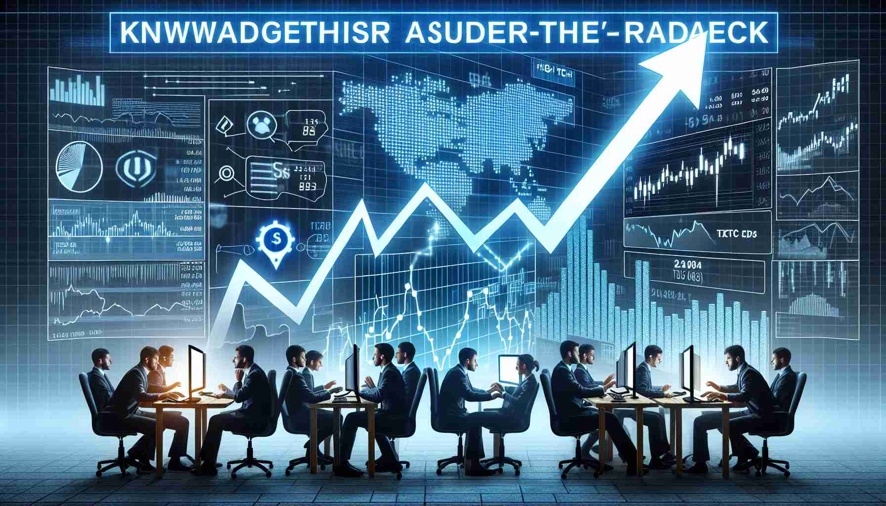 Generate a high-definition, realistic illustration that denotes the concept of investors showing a significant interest in a lesser-known technological stock. The image should primarily include elements like stock market graphs showing an upward trend, knowledge-thirsty investors intently looking at their computer screens, stacks of high tech company shares and a small tech company logo, emphasizing it as the 'under-the-radar' stock.