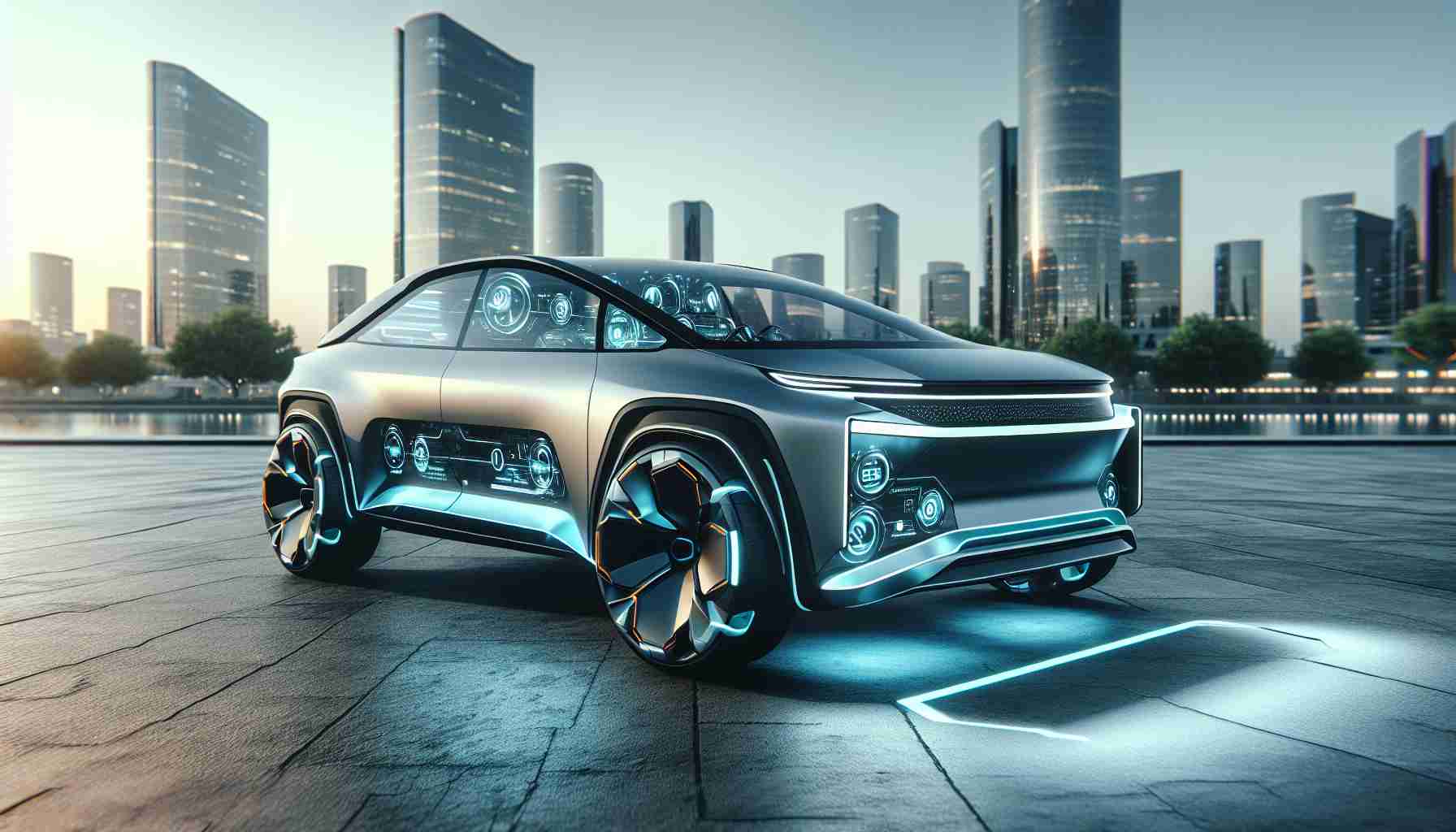 A high-definition, photorealistic image of a generic futuristic electric SUV. The vehicle features sleek lines, innovative design elements that highlight its electric nature, and state-of-the-art technology integrated into its build. The setting is a contemporary urban environment, showcasing the vehicle's role in the future of sustainable city transportation.