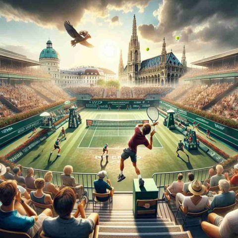 High-definition realistic picture illustrating an unexpected unfolding of events at a tennis tournament in Vienna. Vividly depict the tension and thrill of the game with players on the verge of advancing to the ATP Finals. Show action-packed scenes of the players' dynamic movements, the ball in mid-air, athletes' faces full of focus and determination, the audience holding their breath in anticipation, and the beautiful architecture of the tennis court set against the scenic backdrop of Vienna.