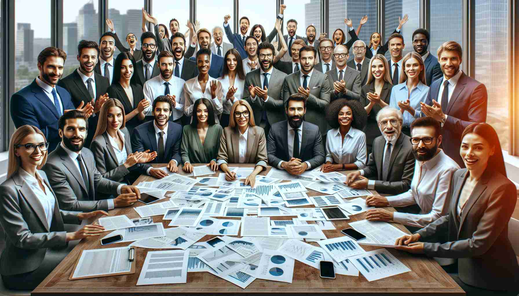 An image in High Definition presenting the scenario of a significant stake acquisition in the energy sector. It should represent a diverse group of people diverse in gender and descent such as Caucasian, Black, Hispanic, Middle-Eastern, and South Asian, gathered around a table heavily populated with papers and data charts signifying their investment details. Their expressions should be those of excitement and enthusiasm, indicative of the buzzing investors after the major acquisition. The background should be realistic and portray a high-end corporate office environment.