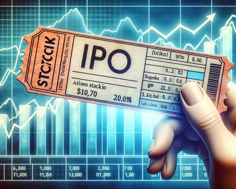 A detailed and realistic HD illustration of a metaphorical ticket with 'IPO Stocks' written on it. The ticket is set against the backdrop of increasing stock market and financial graphs, symbolizing high returns.