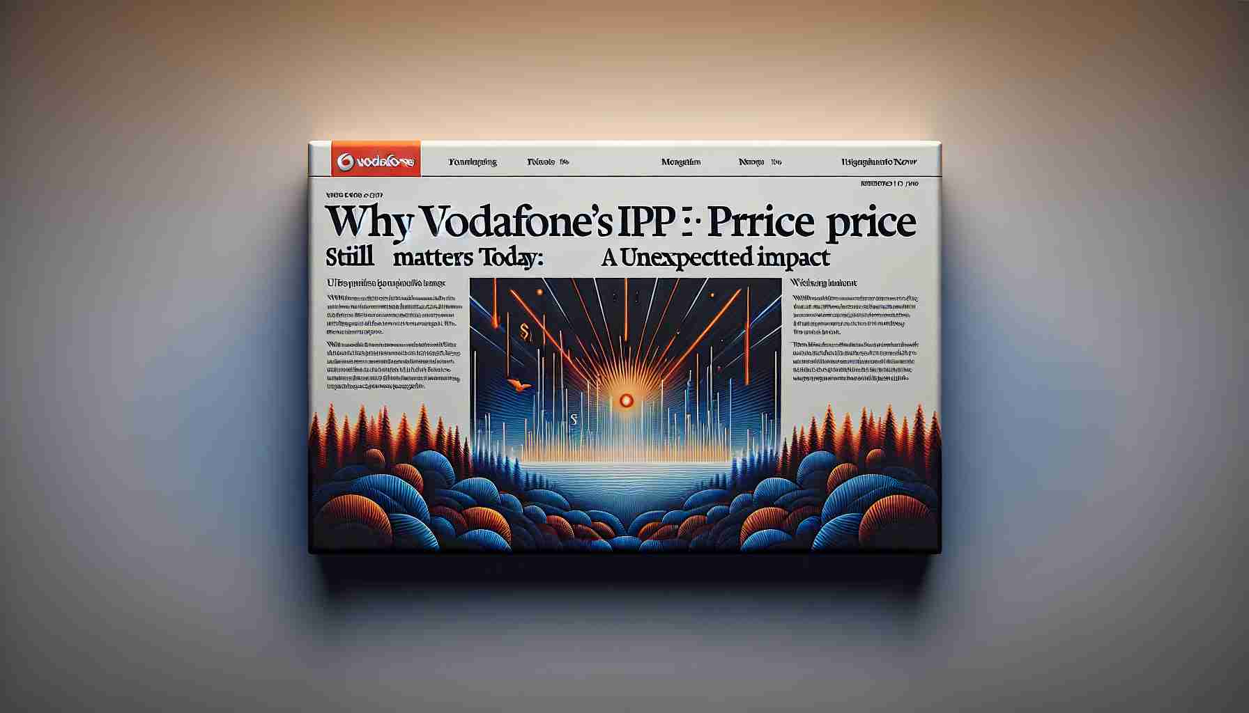 A high-definition image simulating a headline. The image contains an engaging and stylishly designed title saying 'Why Vodafone's IPO Price Still Matters Today: An Unexpected Impact'. The background is a subtle gradient effect of the Vodafone brand colors, with subtle visual elements symbolizing finance and telecommunications.