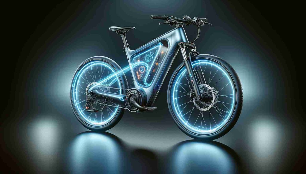 Realistic high-definition image of a cutting-edge electric bicycle that features futuristic elements. The bike showcases advanced technology, innovative design and modern aesthetics. It includes a sleek framework, streamlined bodywork, and forward-thinking components that herald a new age in bicycle technology.