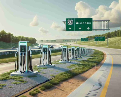 An HD realistic image depicting a significant expansion of Wisconsin's electric highways. The scene shows an array of newly installed beautiful, modern electric vehicle charging stations lining the highways. The sky is bright, signaling a new day and implying that these electric highways are now closer to realization than ever before. Street signs sequence along the highway, proudly announcing the presence of these green mobility enablers. Green landscapes complement the surroundings, emphasizing the harmony between infrastructure and environmental sustainability.