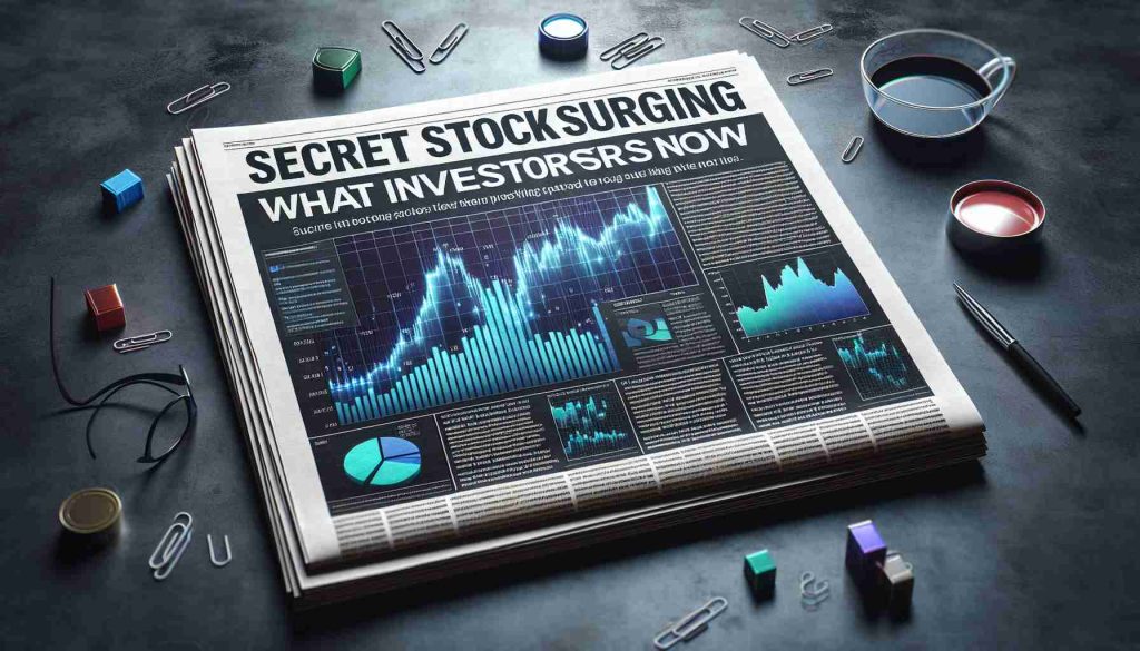 A high-definition, realistic image of a newspaper or digital article titled 'Secret Stock Surging: What Investors Need to Know Now'. The image should feature bar graphs and pie charts indicating stock market trends, and also include bulleted key points for investors. All elements should evoke a sense of urgency and excitement.