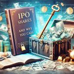 Create a high definition, realistic image depicting the concept of 'Unlocking Wealth'. Include the image of a literal physical key unlocking a treasure chest overflowing with diverse symbols of wealth - currencies, gold bars, stock certificates, and property deeds. Next to this, include a book titled 'What Are IPO Shares and Why Should You Care?', visually implying the learning of financial concepts leading to unlocking wealth.