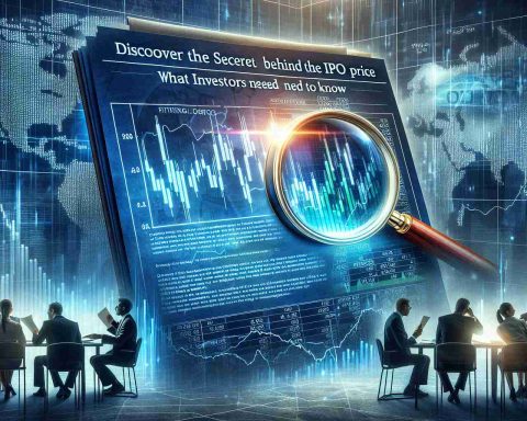 A realistic and highly detailed image depicting the concept of discovering the secret behind an initial public offering (IPO) price. This could include elements such as stock market graphs, documents with financial data, a magnifying glass examining the documents, and people (investors, traders) excitedly discussing or contemplating the findings. Please add a bold title on the image saying 'Discover the Secret Behind The IPO Price: What Investors Need to Know'. Please be sure to convey an atmosphere of intrigue, mystery, and businesslike strategy.