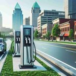 A high-definition, realistic photograph depicting the scene of newly installed electric vehicle charging stations in an urban environment representative of Greater Cincinnati. These stations, featuring modern, sleek designs, are placed conveniently along a well-maintained street. The hubs are readily available for public charging, adding a new degree of convenience for electric vehicle owners and symbolizing a revolutionary step towards sustainable transport in this region. The background showcases typical city landmarks such as commercial buildings and public parks, truly embodying the advancing infrastructure towards eco-friendly practices.