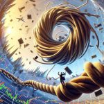 High definition image showcasing the surprising turn of events at Lotte Energy Materials industry leading to confusion and curiosity amongst investors. The visualization represents the scene in a metaphorical way, perhaps showing a twisted path or knotted thread to symbolize the twist. Financial charts are plunging unexpectedly in the background to symbolize the investors scratching their heads.