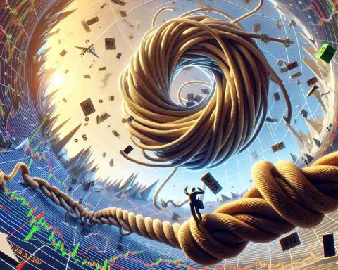 High definition image showcasing the surprising turn of events at Lotte Energy Materials industry leading to confusion and curiosity amongst investors. The visualization represents the scene in a metaphorical way, perhaps showing a twisted path or knotted thread to symbolize the twist. Financial charts are plunging unexpectedly in the background to symbolize the investors scratching their heads.