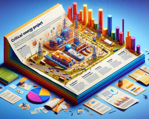 A vibrant, high-definition illustration of a critical energy project. The project is illustrated as in a state of disarray, showing various signs of setbacks. Indicators may include equipment lying idle, active protests, or papers scattered across a desk. A text bar at the bottom briefly explains the significance of the project and why the setback matters. This could highlight issues like the impact on energy supply, economic influence, environmental consequences, and societal implications.