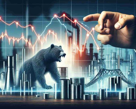 A high-definition, visual metaphoric representation of the concept 'Why is the Steel Exchange Stock Falling?' Picture a graph chart showing a sharp decline in the values, with steel represented in the background. In the foreground, there should be symbolic figures like a bear, symbolizing the bear market, and perhaps fading images of steel factories to denote the decline in steel production. Please include a realistic style in the image.