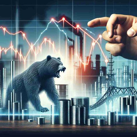 A high-definition, visual metaphoric representation of the concept 'Why is the Steel Exchange Stock Falling?' Picture a graph chart showing a sharp decline in the values, with steel represented in the background. In the foreground, there should be symbolic figures like a bear, symbolizing the bear market, and perhaps fading images of steel factories to denote the decline in steel production. Please include a realistic style in the image.