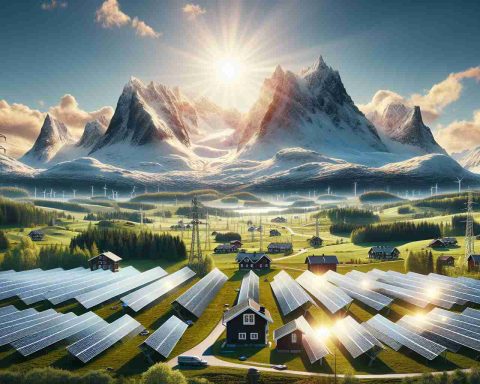 A visually striking and realistic high-definition photograph showcasing a revolutionary solar site, centered in the heart of Sweden's picturesque landscape. The scene encapsulates arrays of solar panels glinting in the brilliant sunlight, contrasted against a backdrop of traditional rural Swedish countryside, characterized by snowy peaks, vibrant green fields, and quaint timber houses. The energy transformation is evident, as the modern solar infrastructure coexists harmoniously within the natural, tranquil environment.