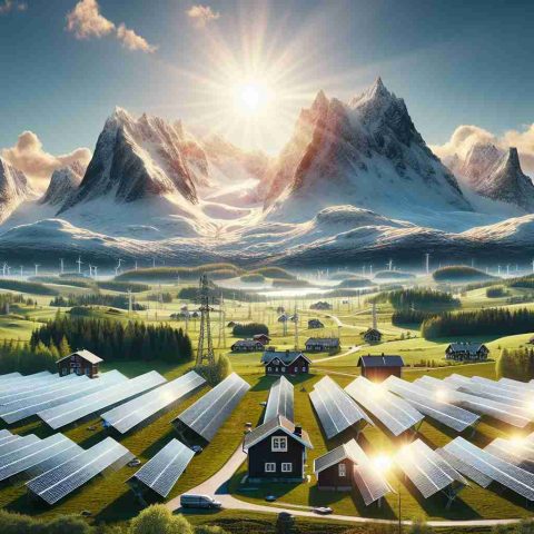 A visually striking and realistic high-definition photograph showcasing a revolutionary solar site, centered in the heart of Sweden's picturesque landscape. The scene encapsulates arrays of solar panels glinting in the brilliant sunlight, contrasted against a backdrop of traditional rural Swedish countryside, characterized by snowy peaks, vibrant green fields, and quaint timber houses. The energy transformation is evident, as the modern solar infrastructure coexists harmoniously within the natural, tranquil environment.