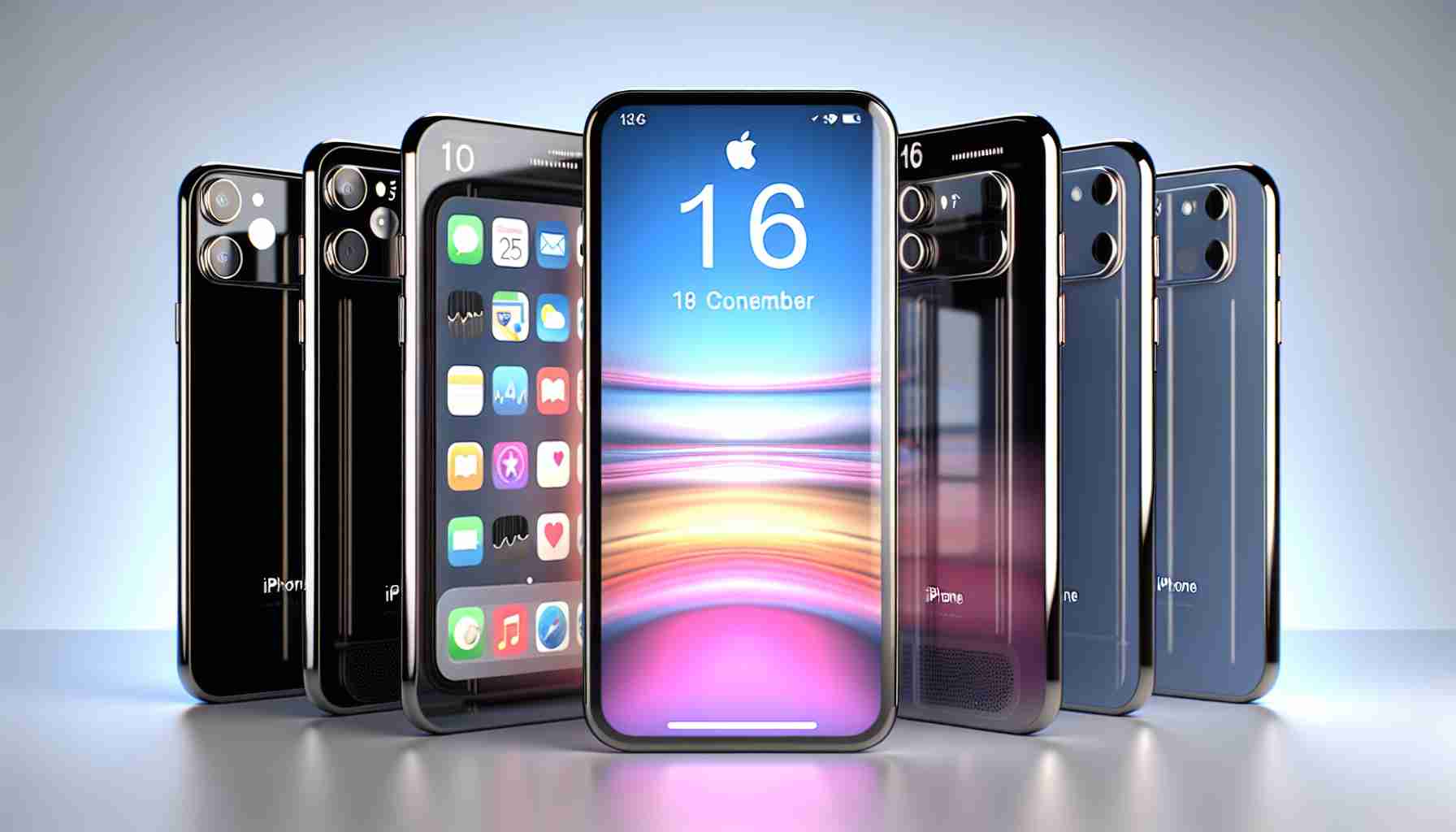 Generate a realistic, high-definition image of a concept model for a futuristic smartphone branded 'iPhone 16', showcasing its sleek design, advanced features, and innovative technologies. Please note this should be an original design not based on any known or leaked designs.