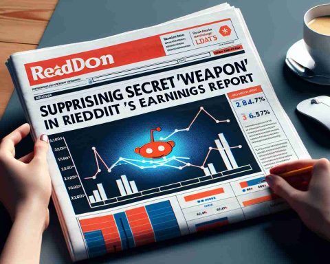 Create a high-definition, hyper-realistic image of a digital newspaper or blog revealing a surprising secret 'weapon' in Reddit's earnings report. The headline emphasizes the unexpected discovery and graphs or charts visually depict this revelation on the financial strength.