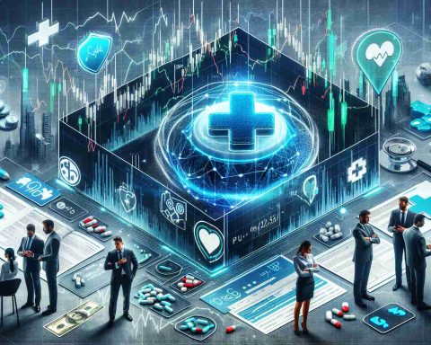 Create a realistic HD illustration representing the intrigue and complexities of an Initial Public Offering (IPO) pricing scenario for a hypothetical healthcare company. Show fluctuating graphs, financial documents, people in business attire having intense discussions. Incorporate symbolic elements like a medical plus symbol, health insurance cards, and a stock market tickers to imply the involvement of a medical company.